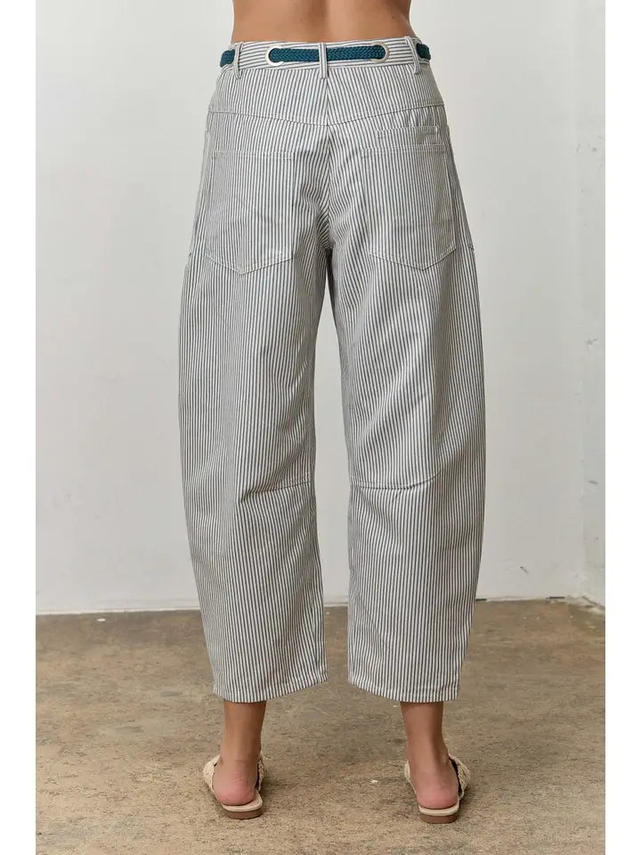 Dusty Blue Striped Barrel Pants