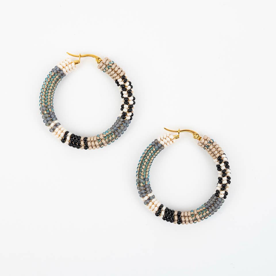 Patchwork Hoop Earrings: Taupe