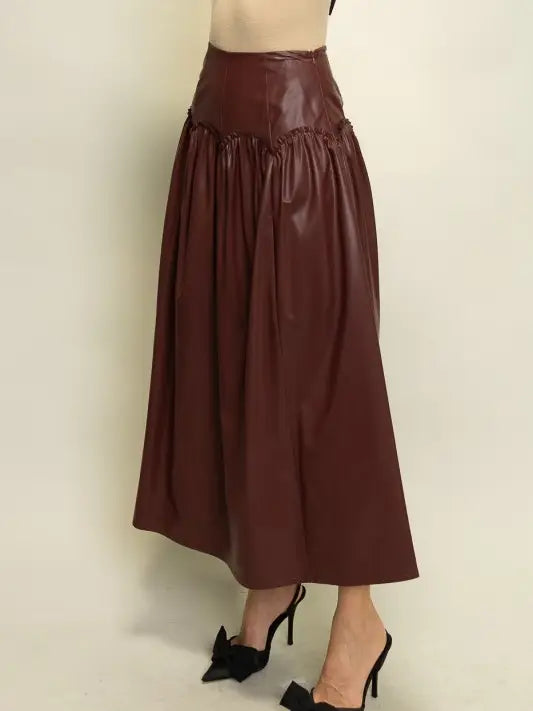 Bordeaux Gathered Midi Skirt