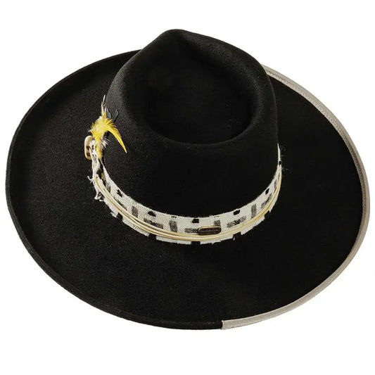 Wool Felt Curled Brim Hat- Style Lounge Open Sizing 6: Black / SM