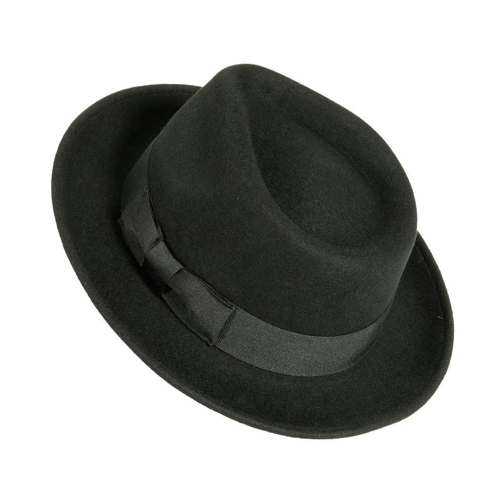 Black Crushable Wool Felt Fedora Hat - Style Newark
