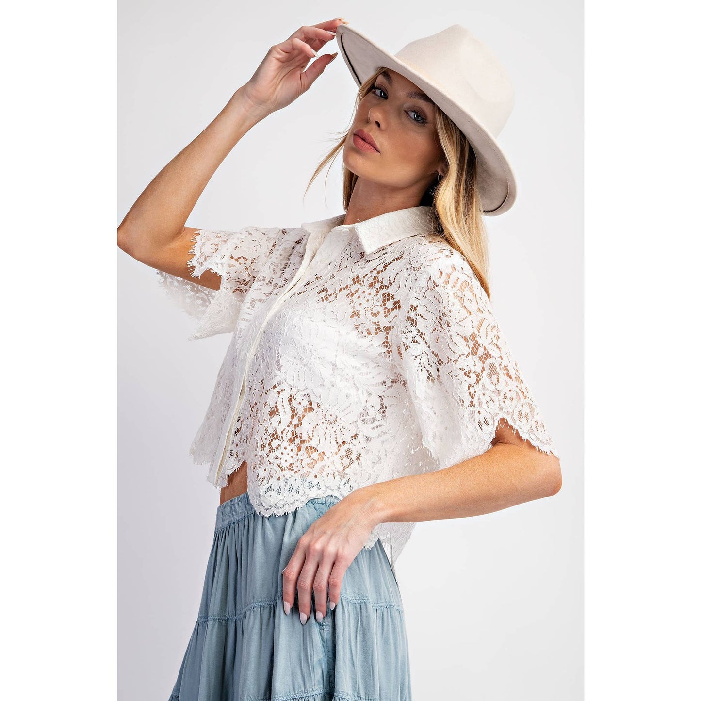 White Scallop Lace Crop Top