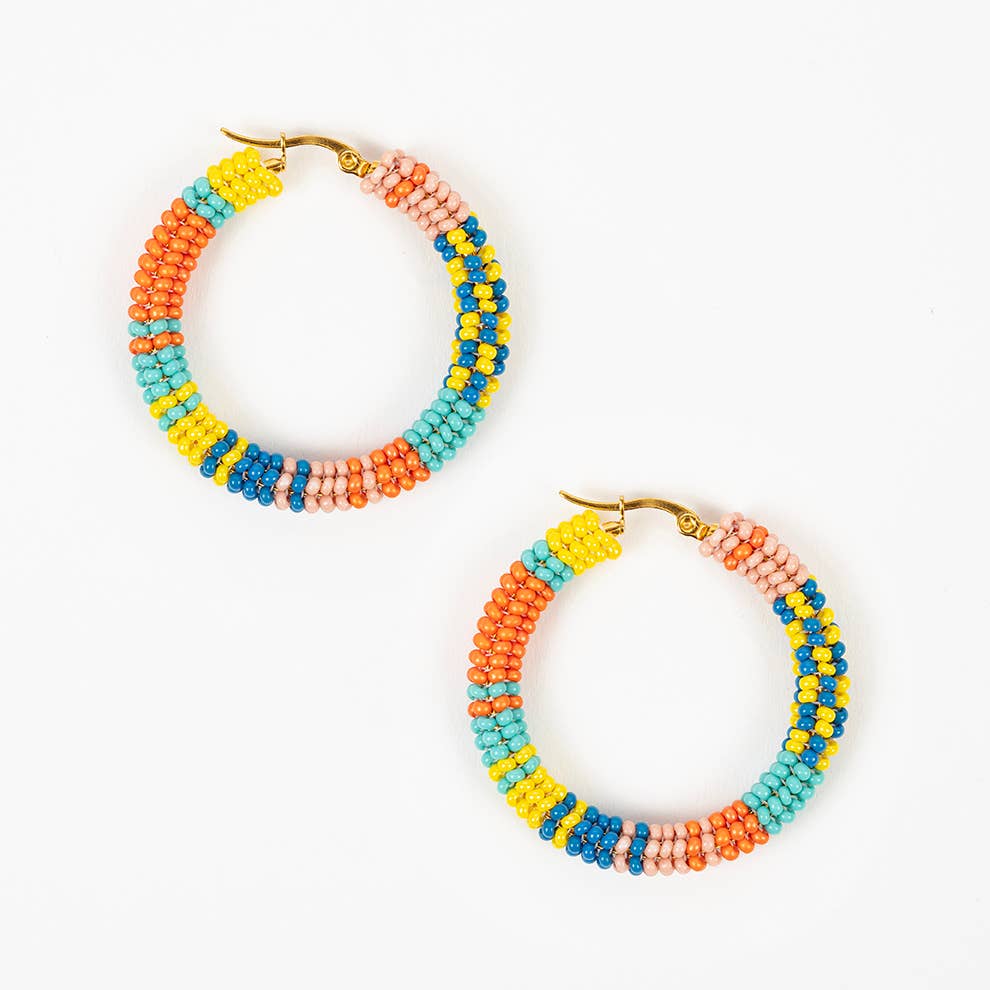 Patchwork Hoop Earrings: Retro Red