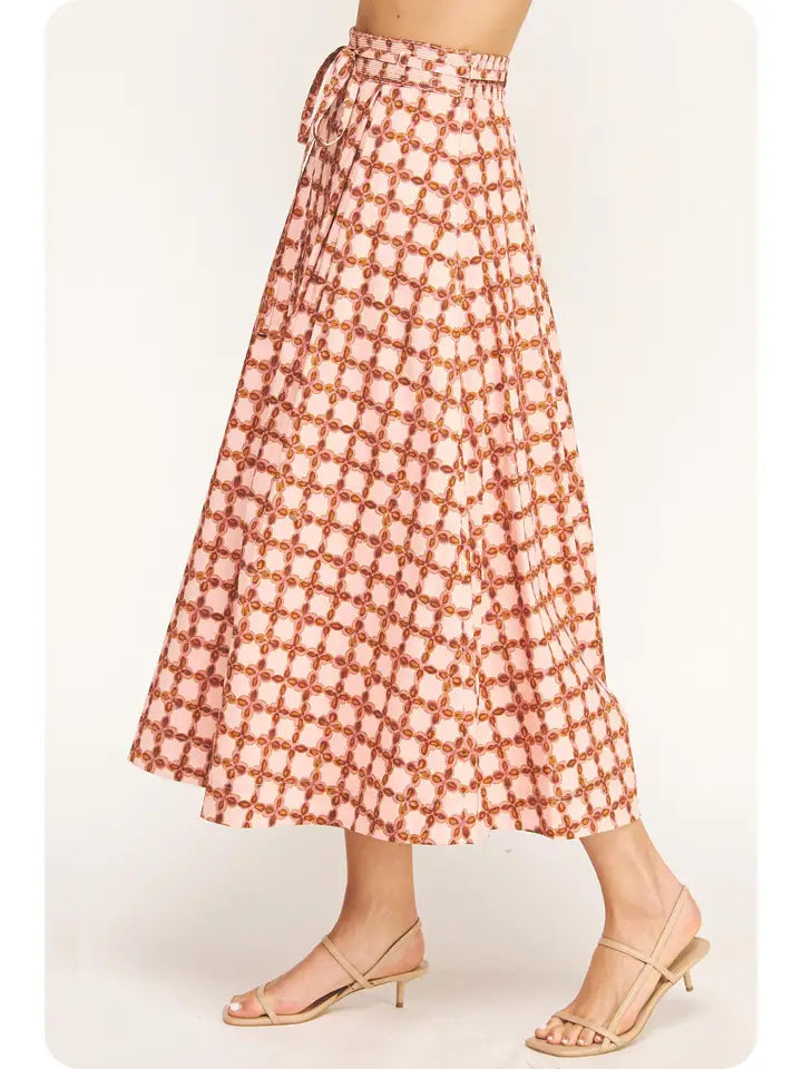 Chainlink Printed A-Line Pleat Midi Skirt