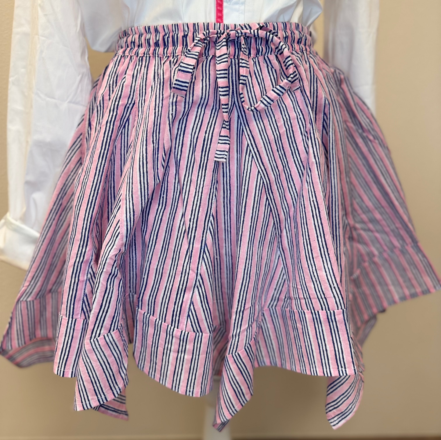 Pink Cotton Striped Movement Skort