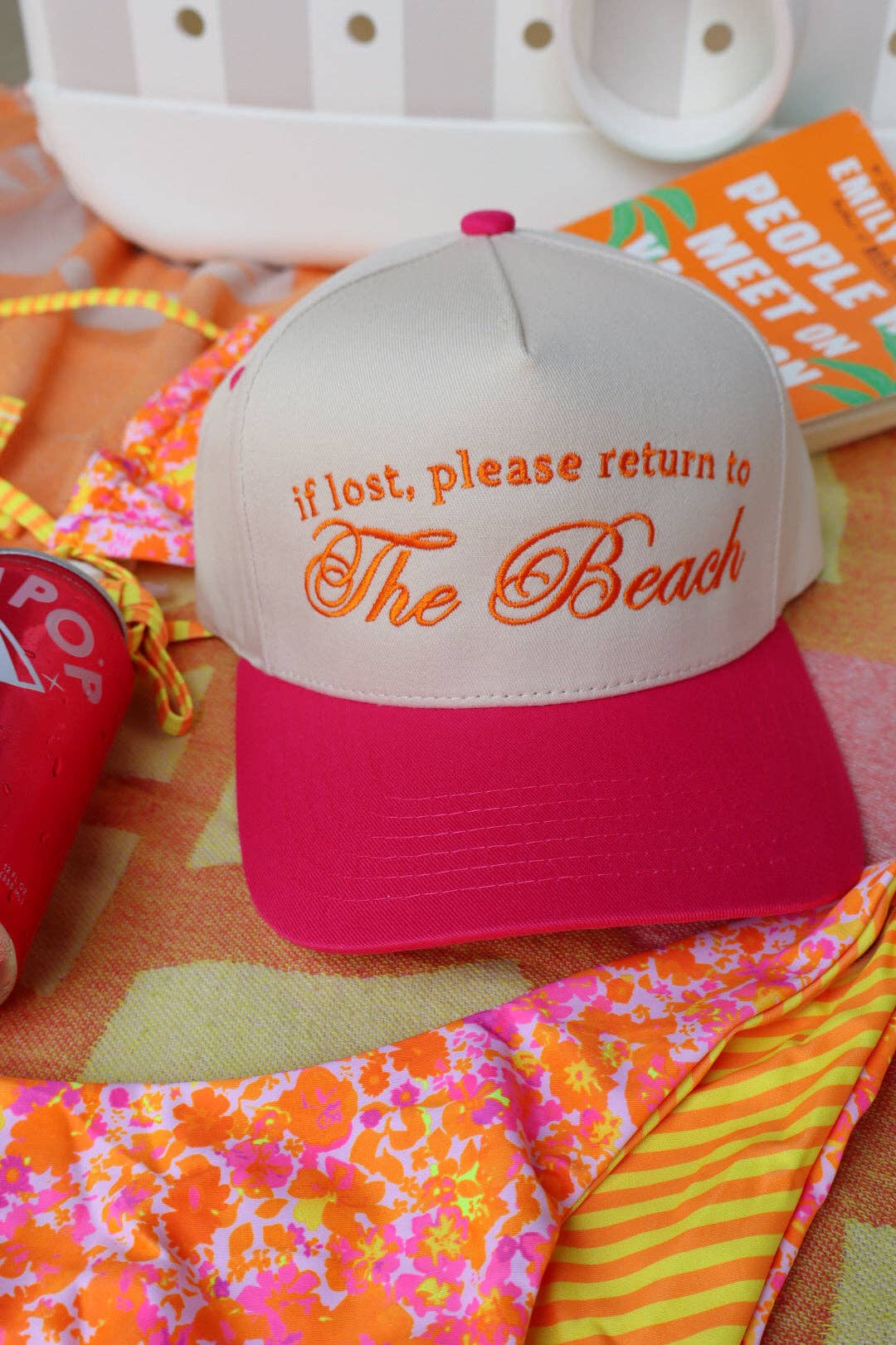 Hot Pink Return to Beach Embroidered Trucker Hat