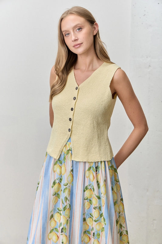 Knit Button Up Vest Top