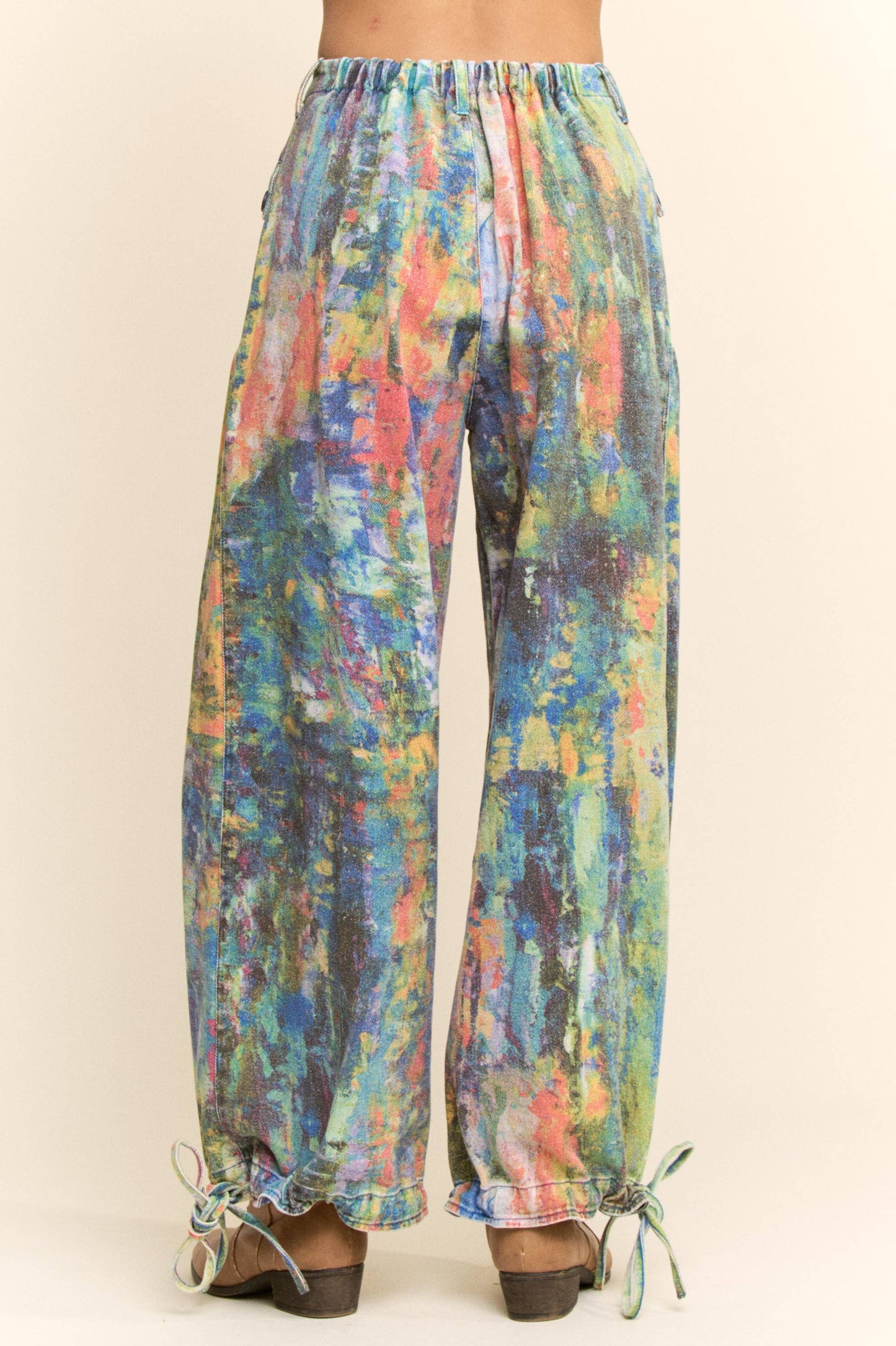 Lime Green and Cobalt Paint Printed Denim Pants