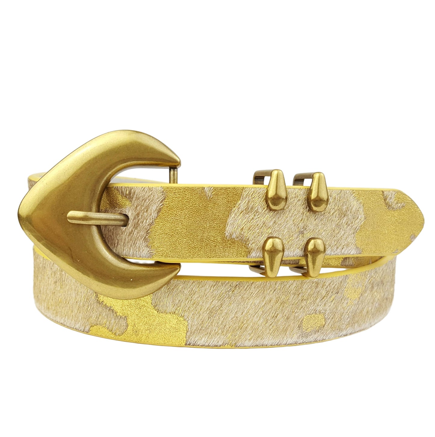 Genuine Cow Hair Belt w. Vintage gold buckle and loop