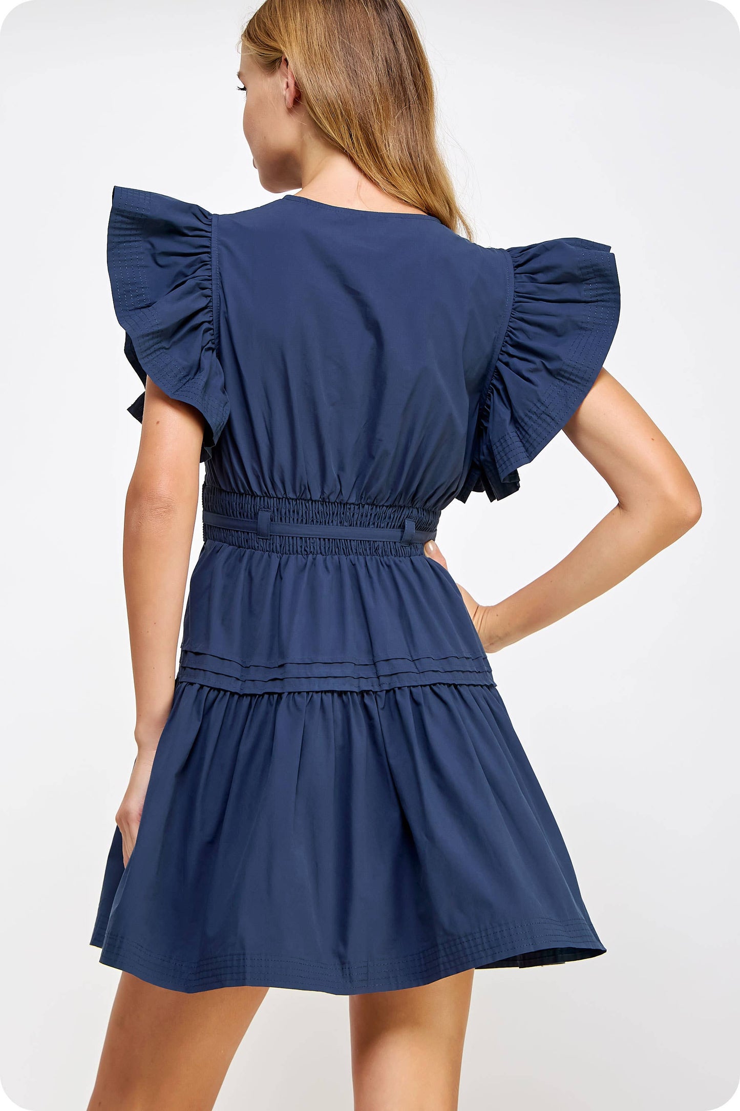 Flutter Sleeve Poplin Mini Dress: Lime Sherbet / S