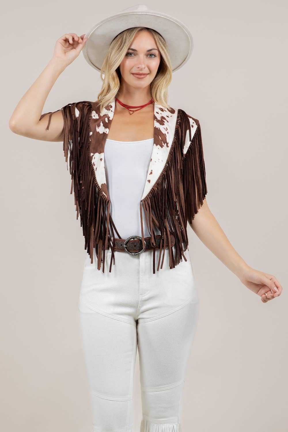 Cow Print Western Fringe Suede Collar/Shrug