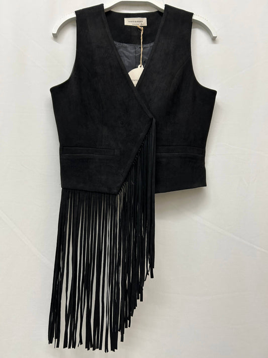 Black Asymmetrical Faux Suede Fringe Vest