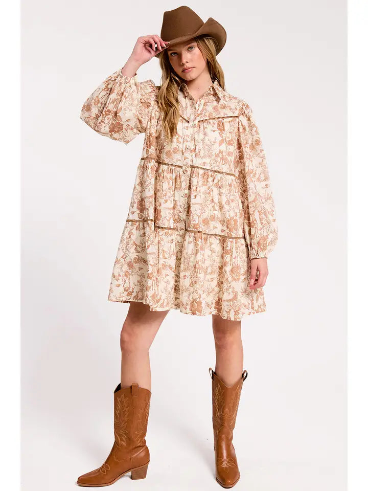 Brown Toile Button-down Dress