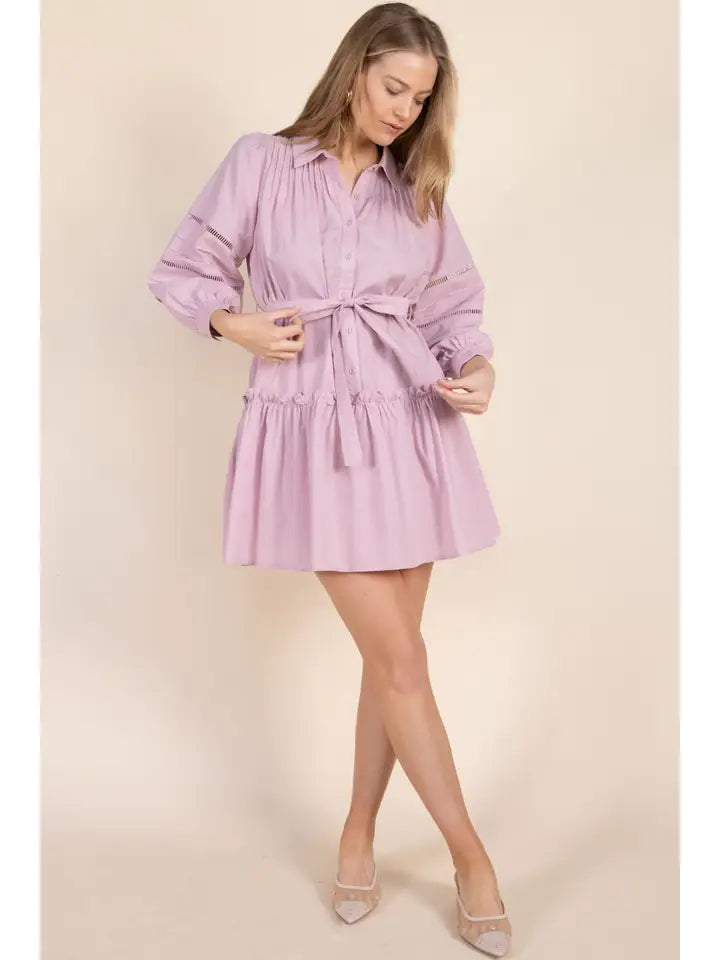 Lavender Fog Button-up Balloon Sleeve Dress