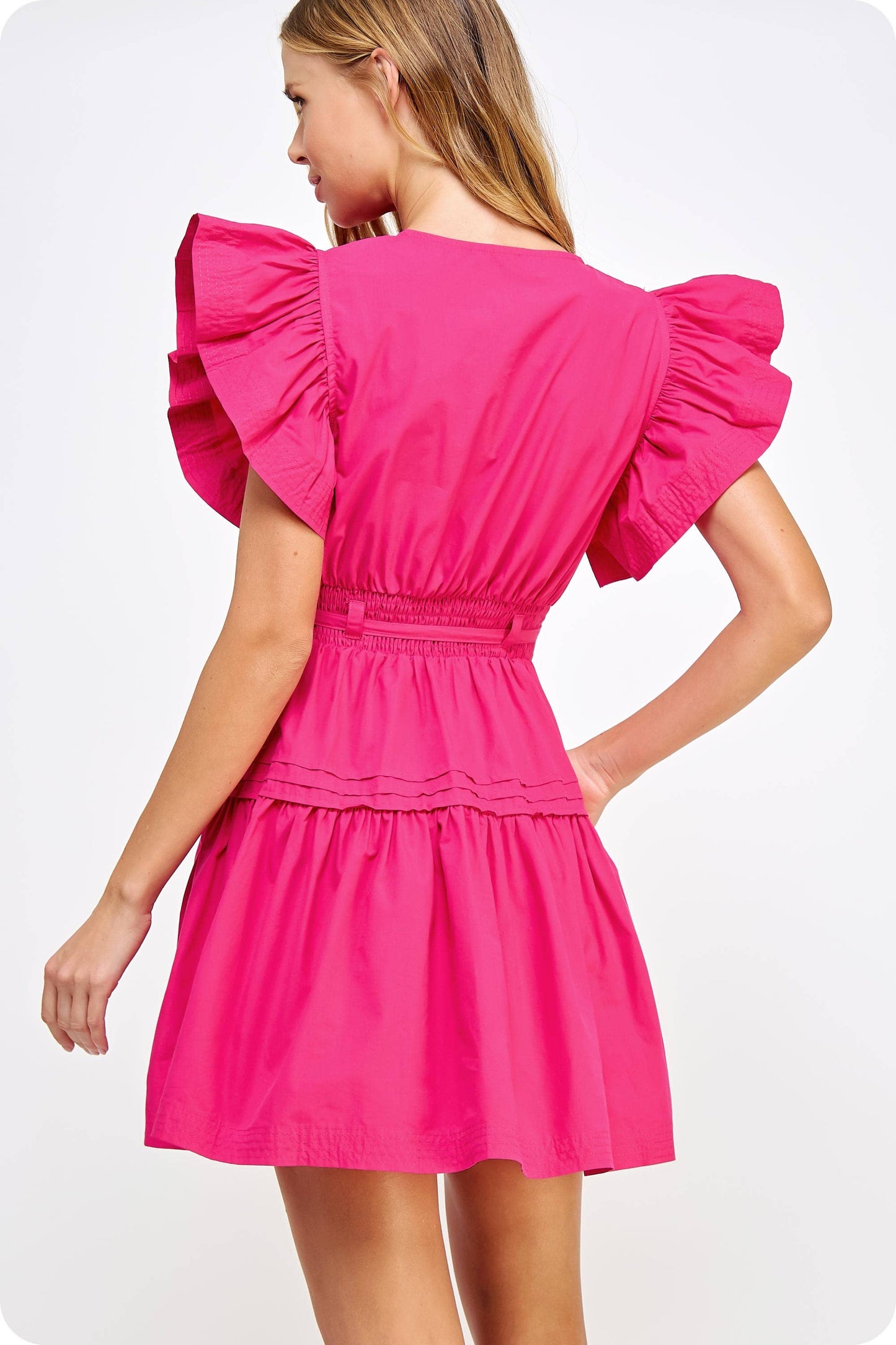 Flutter Sleeve Poplin Mini Dress: Lime Sherbet / M