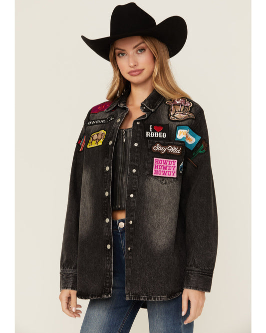 Dark Wash Western Patchwork Snap Jacket