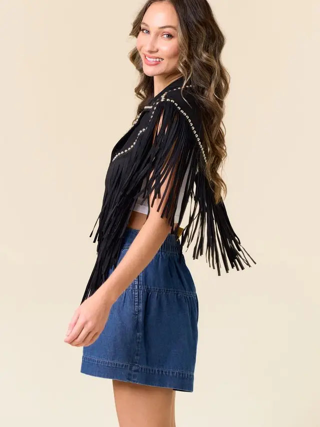 Black Studded Fringe Shrug