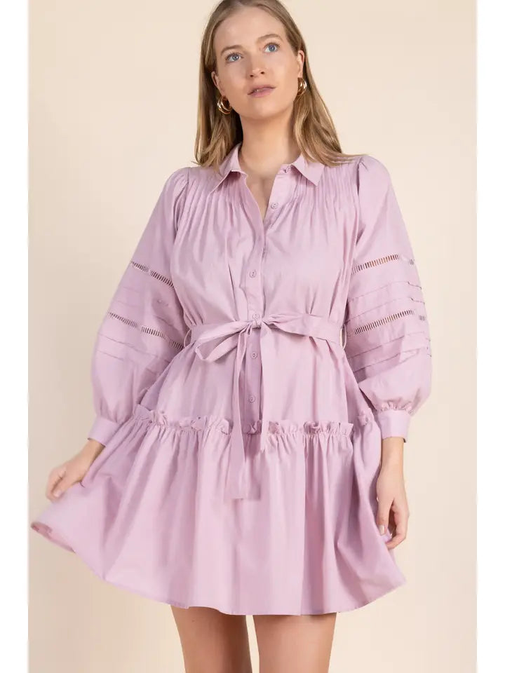 Lavender Fog Button-up Balloon Sleeve Dress