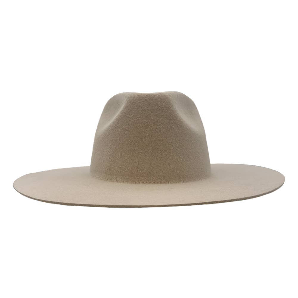 Sand 100% Wool Felt Flat Brim Fedora Hat - Style Rancher