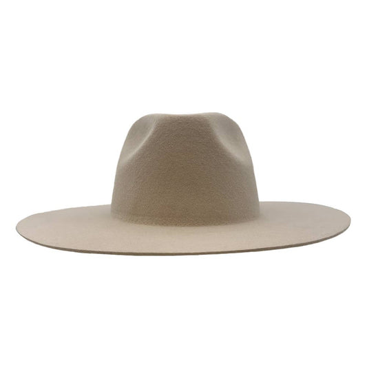 Sand 100% Wool Felt Flat Brim Fedora Hat - Style Rancher