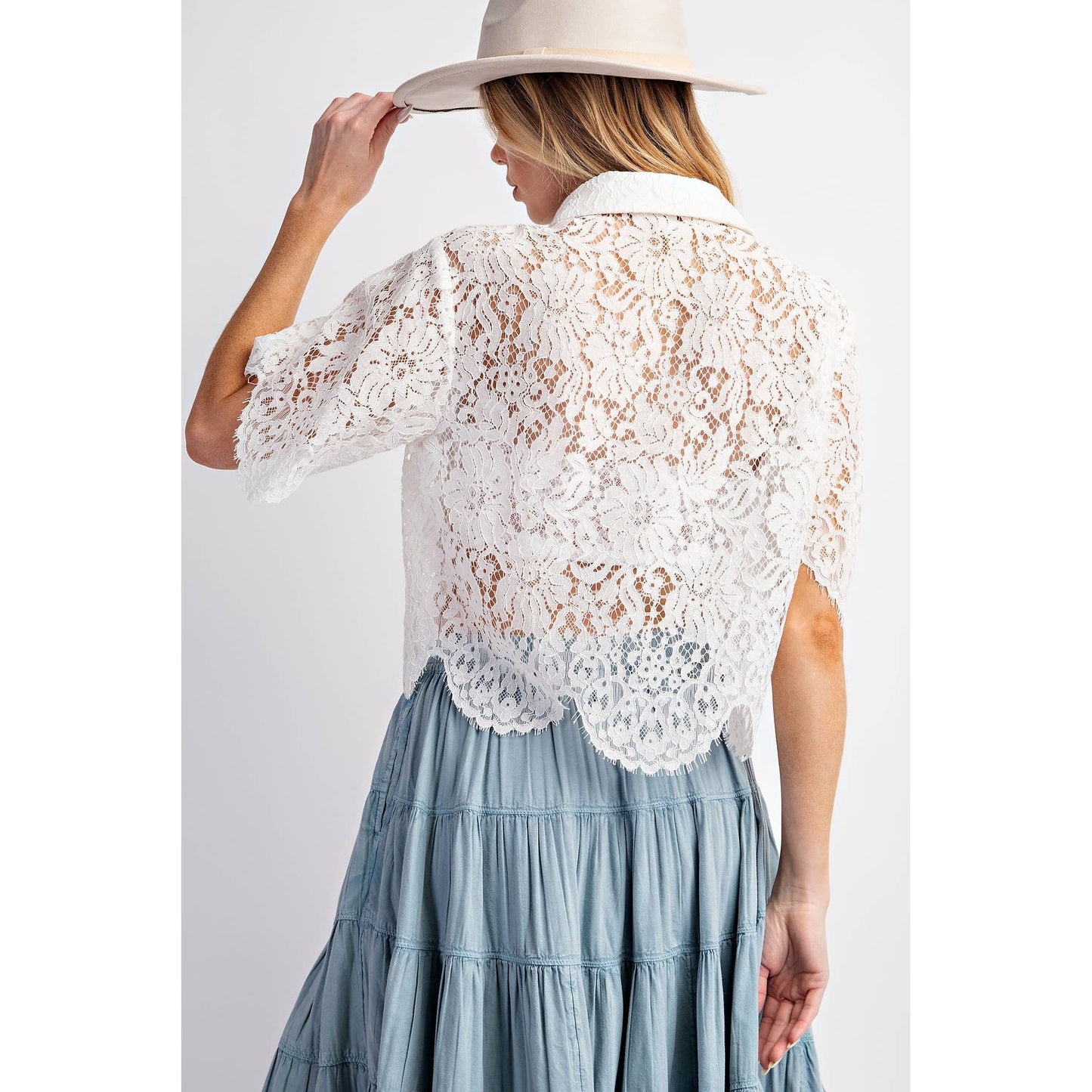 White Scallop Lace Crop Top