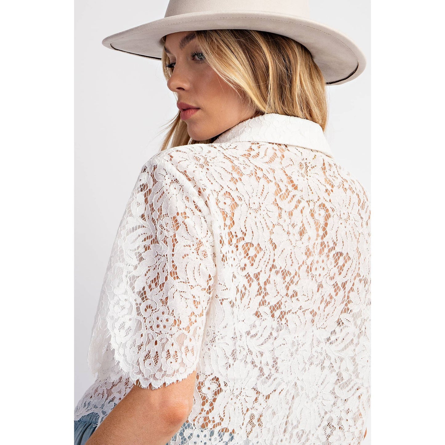 White Scallop Lace Crop Top