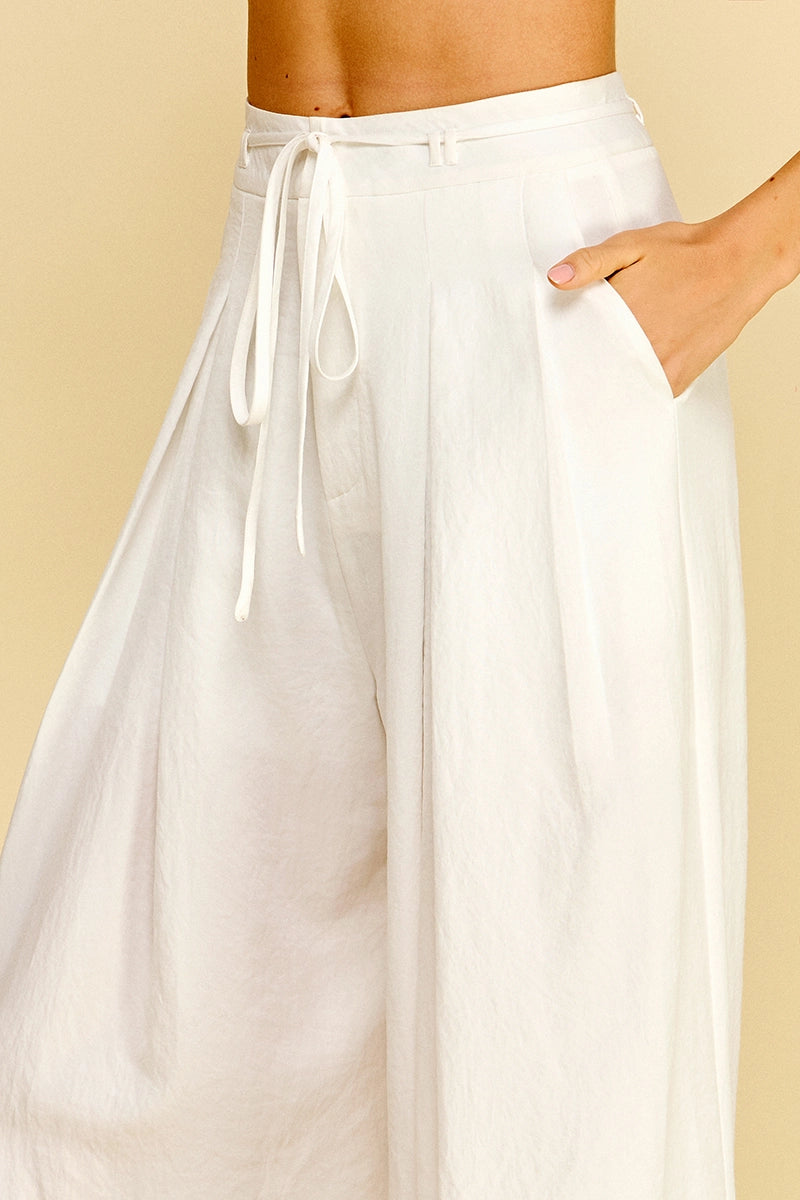 White Pleated Detail Wide Leg Pants