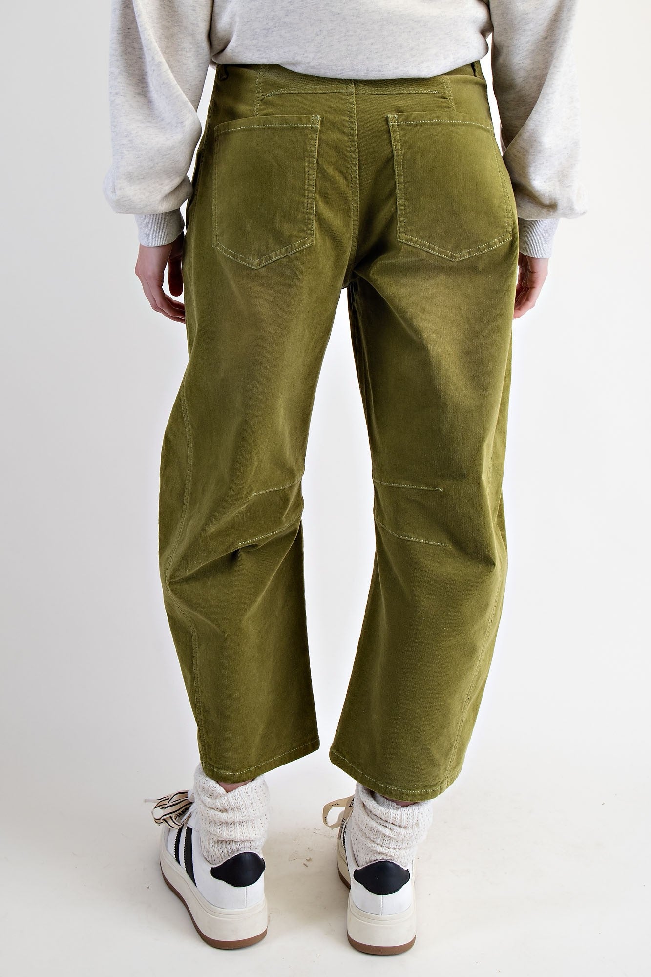 Green Juice Strech Corduroy Barrel Pants