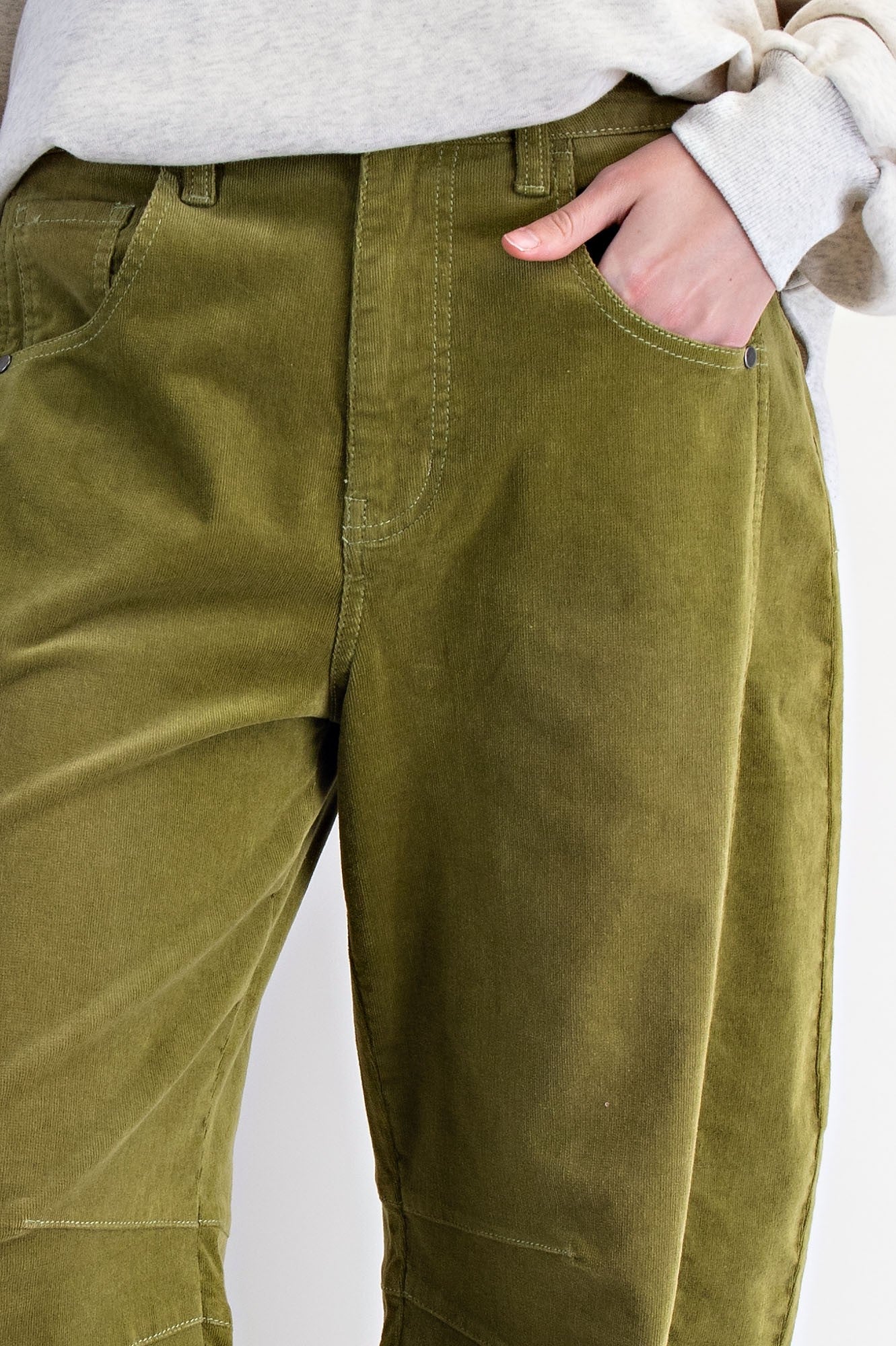 Green Juice Strech Corduroy Barrel Pants