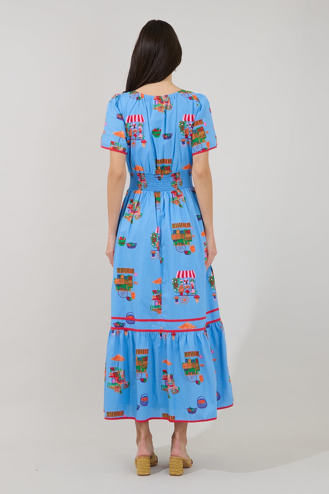 Blue Flower Market Smocked Maxi Dress