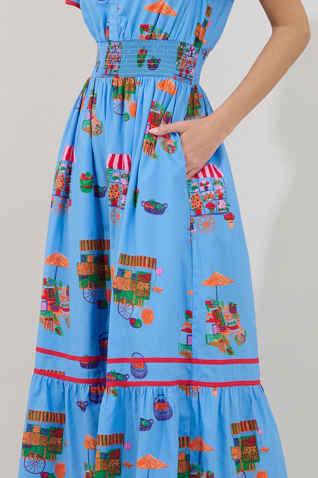 Blue Flower Market Smocked Maxi Dress
