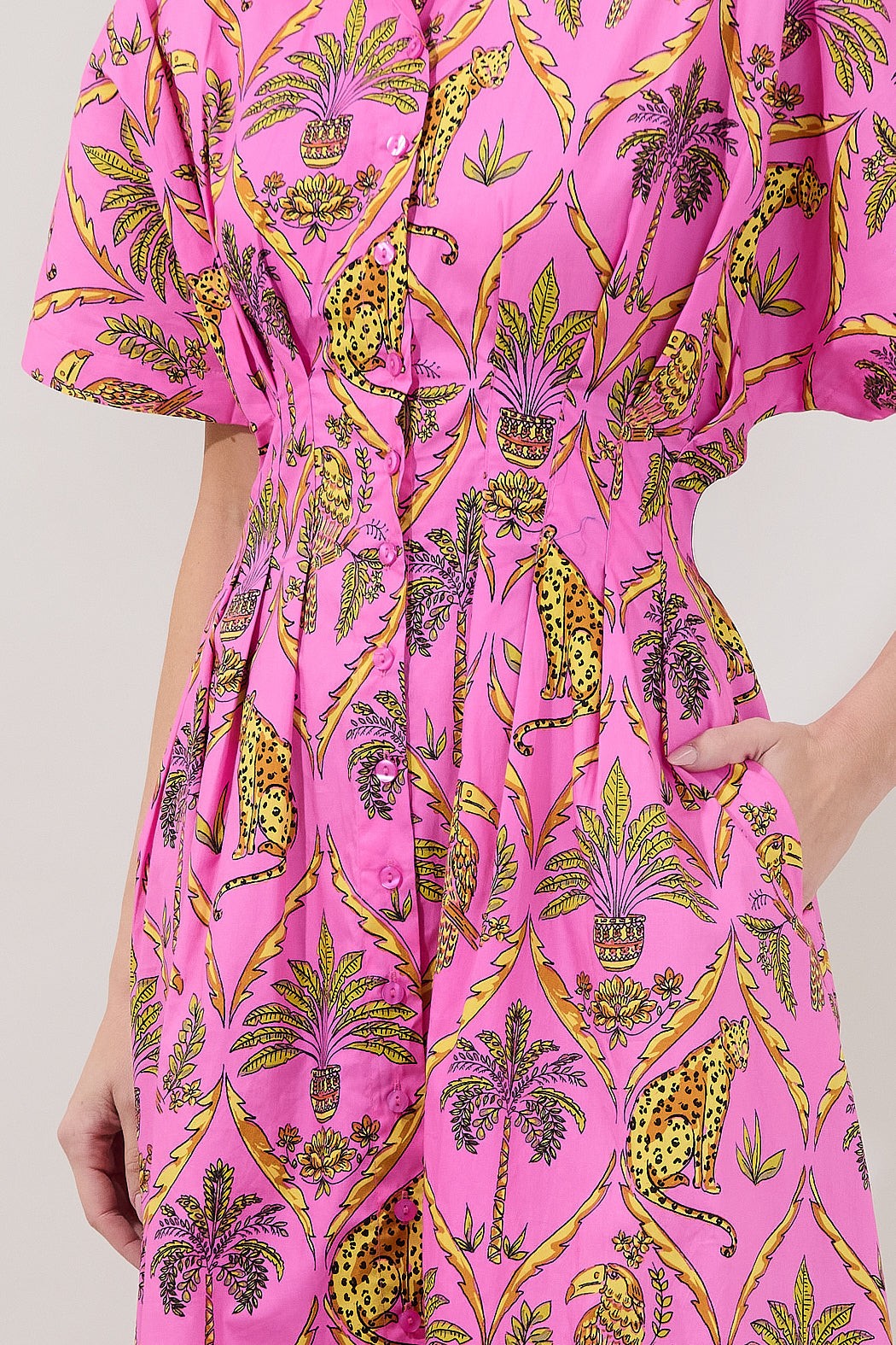 Wild Panther Pink Pleated Midi Dress