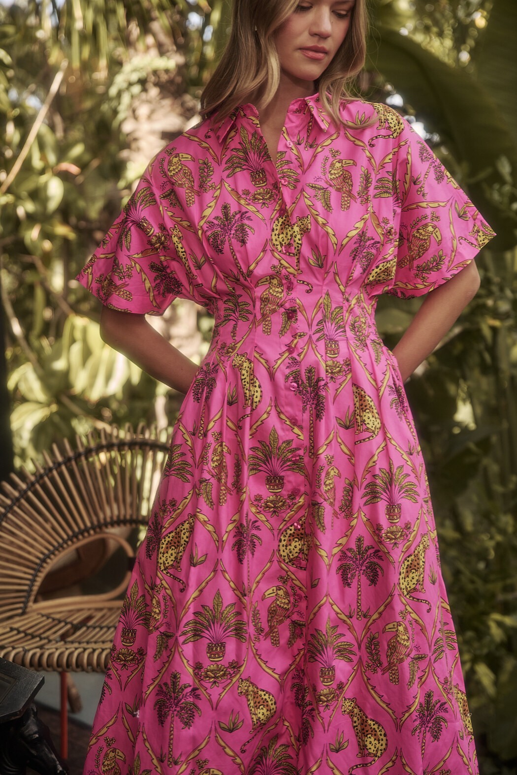 Wild Panther Pink Pleated Midi Dress