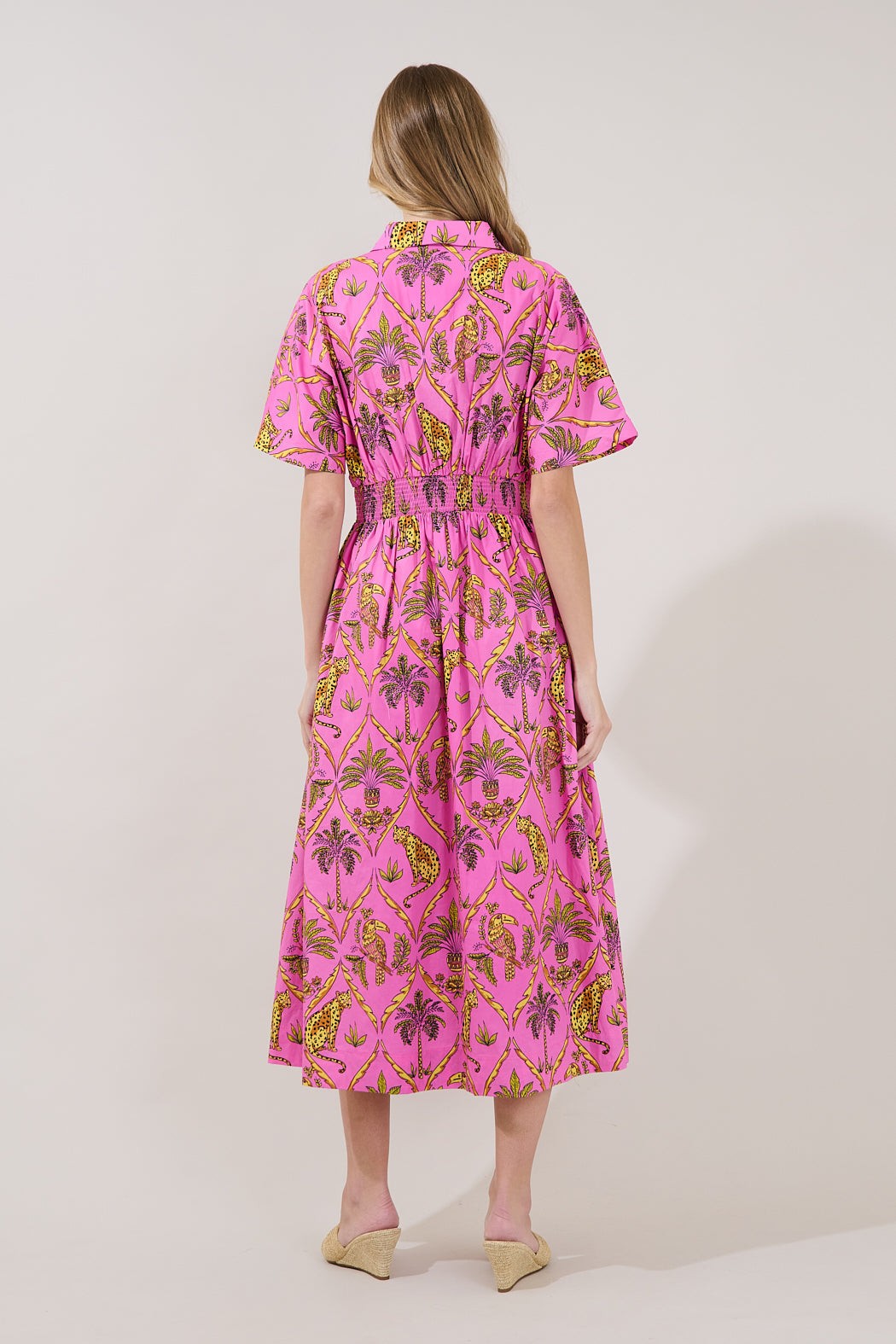 Wild Panther Pink Pleated Midi Dress