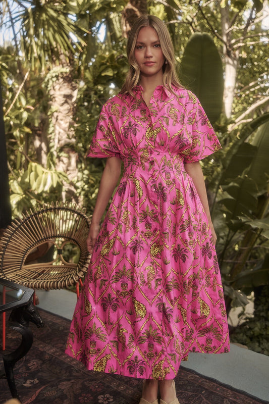 Wild Panther Pink Pleated Midi Dress