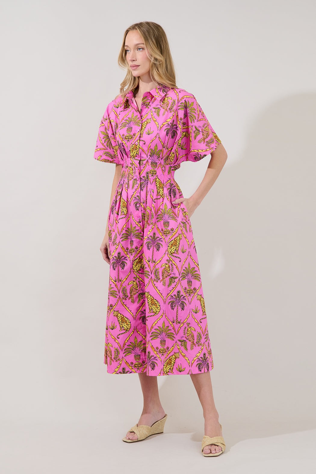 Wild Panther Pink Pleated Midi Dress