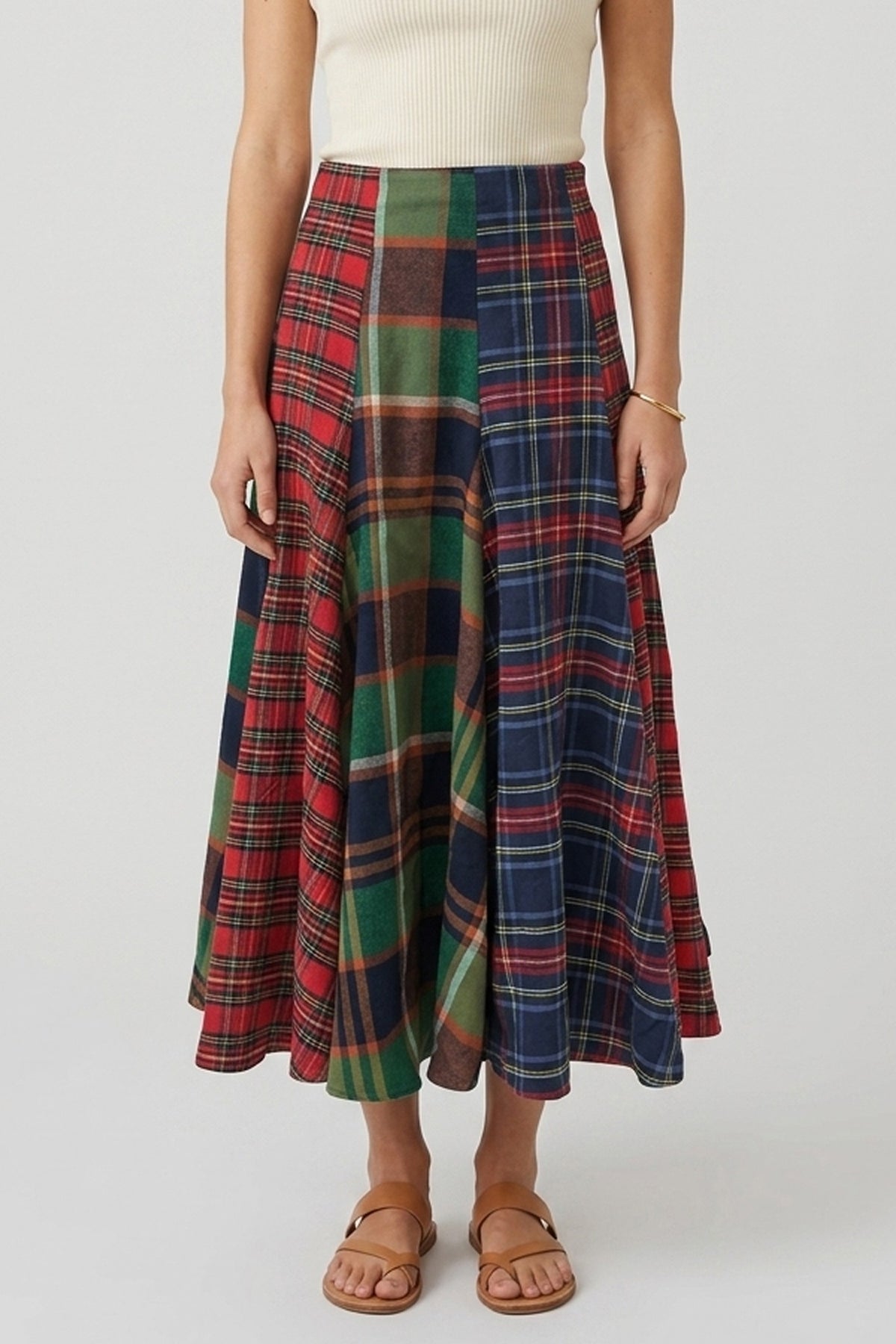 Harvest Waltz Plaid Midi Skirt