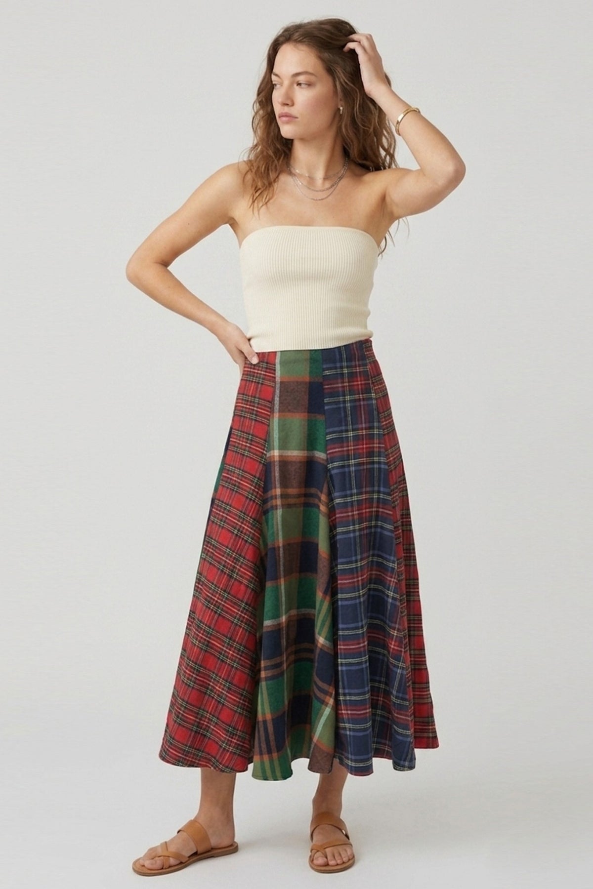 Harvest Waltz Plaid Midi Skirt
