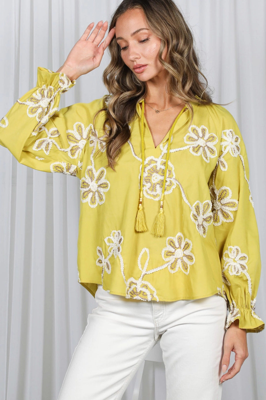 Chartreuse Floral Embroidered Top