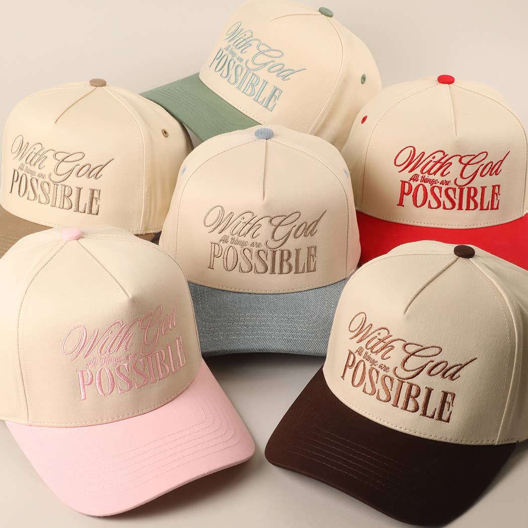 With God All Possible Embroidery Baseball Cap: SAGE / ONE SIZE