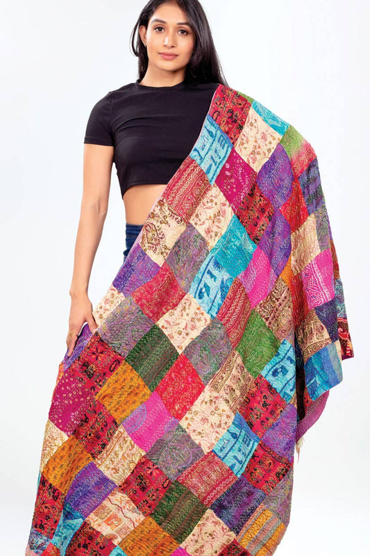Silk Sari Kantha Throws