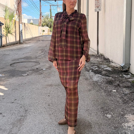 After Hours Sheer Plaid Midi Skirt (part of a set)