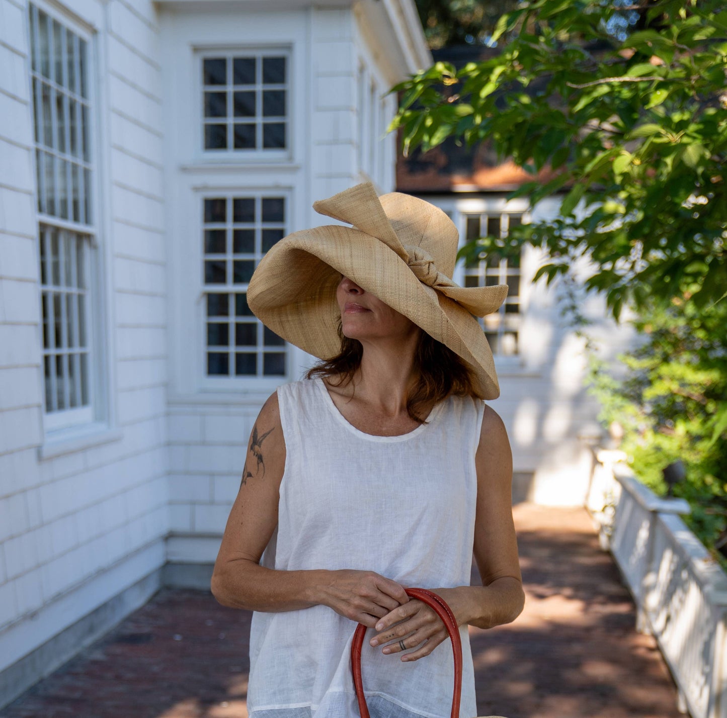 7" Cappuccino Wide Brim Big Bow Solid Color Straw Sun Hats
