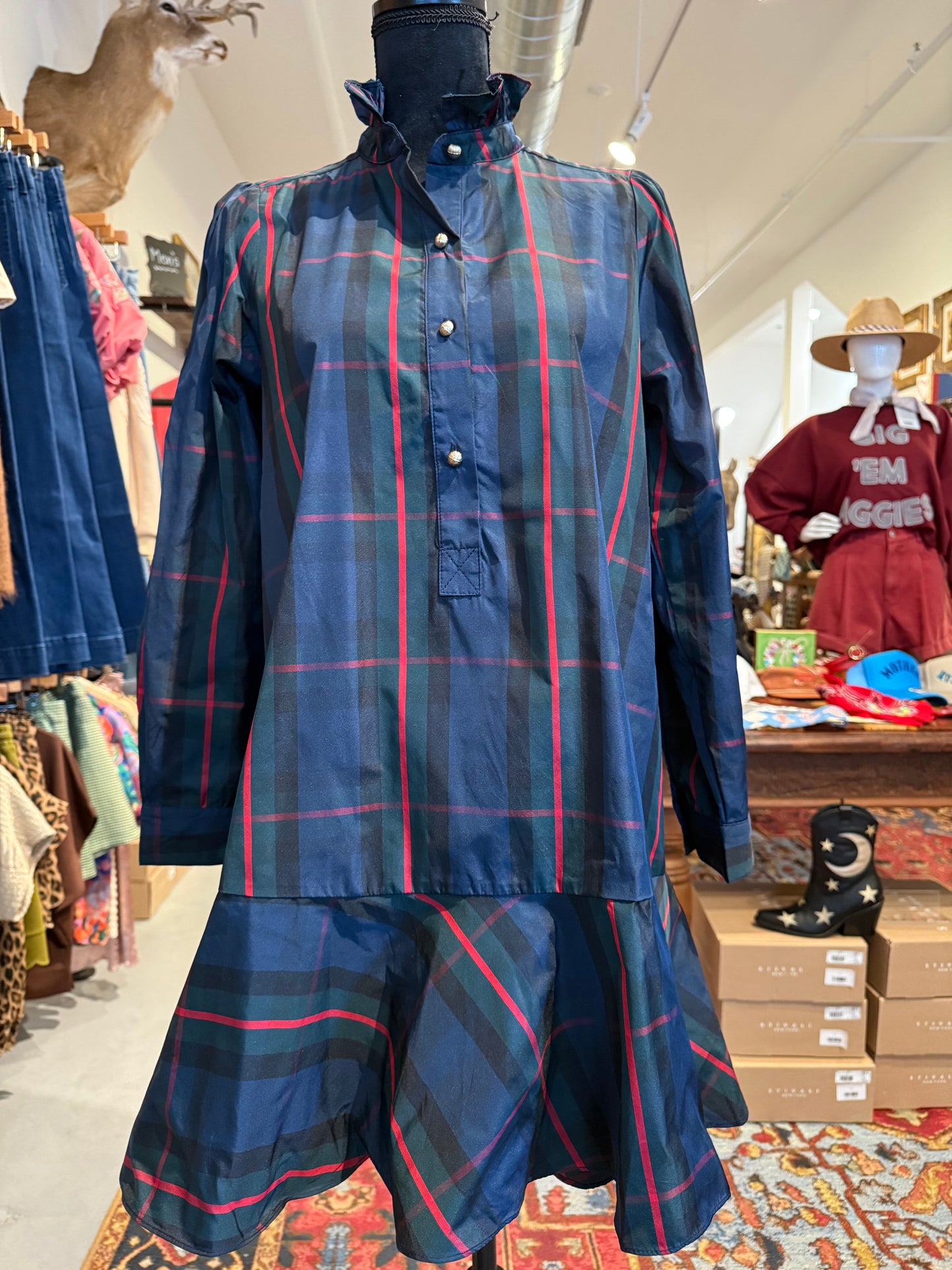 Plaid Ruffle Collar Dress