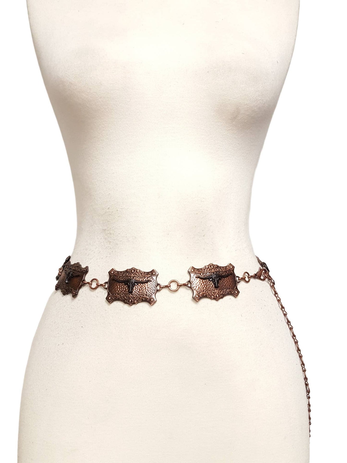 Copper Western Long Horn Concho Metal Chain Silver/Brass