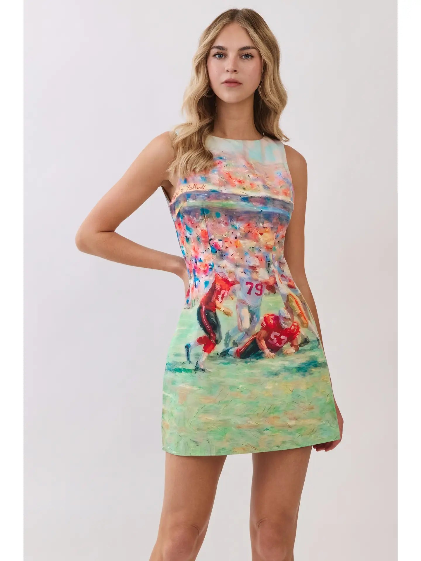 Go Team Watercolor Abstract Football Mini Dress