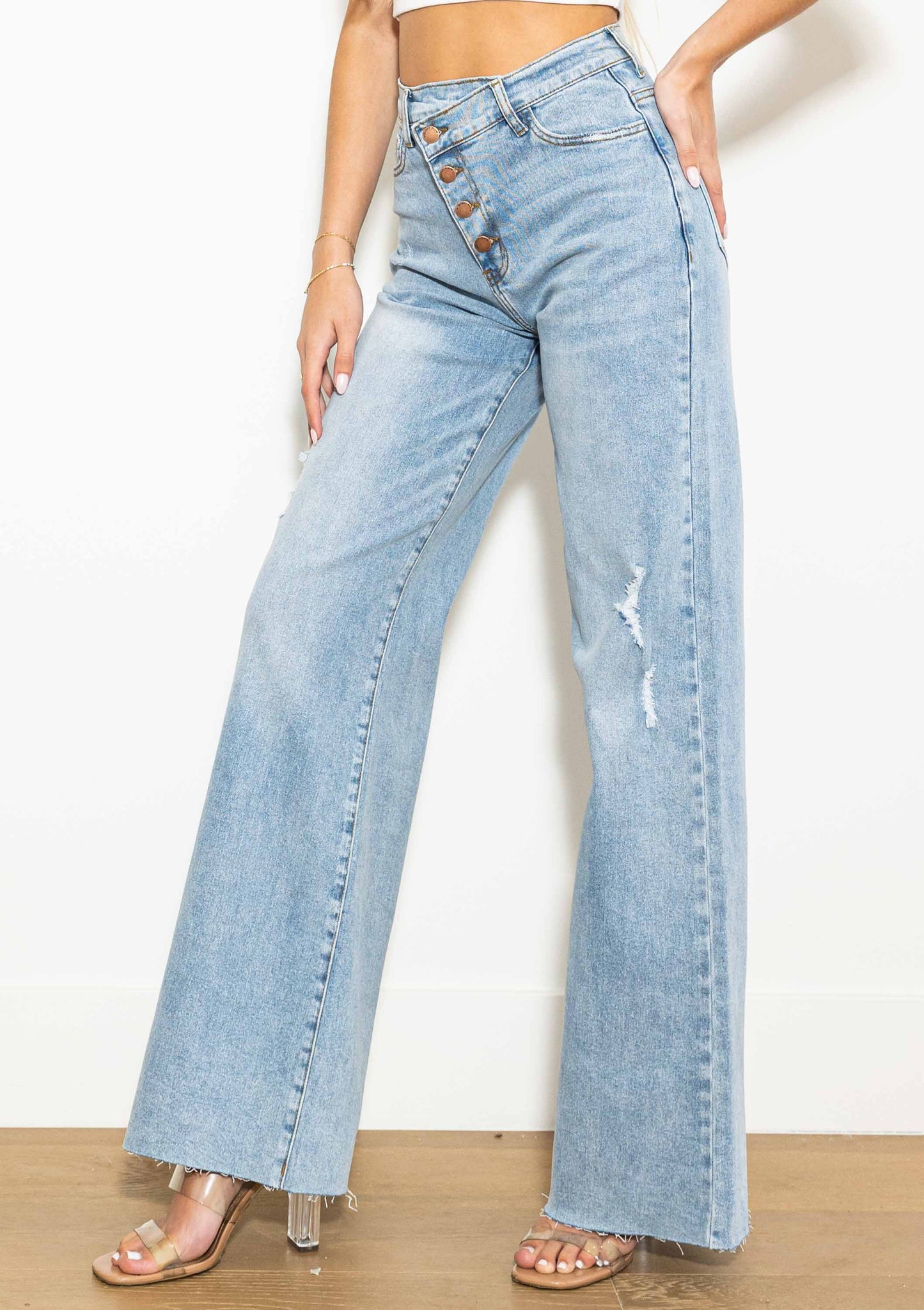 Wide Leg Jeans w/Comfort Stretch: Light Stone