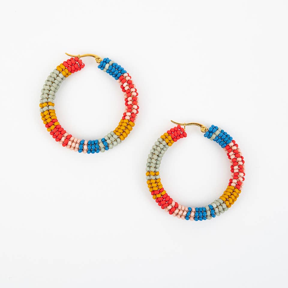 Patchwork Hoop Earrings: Taupe
