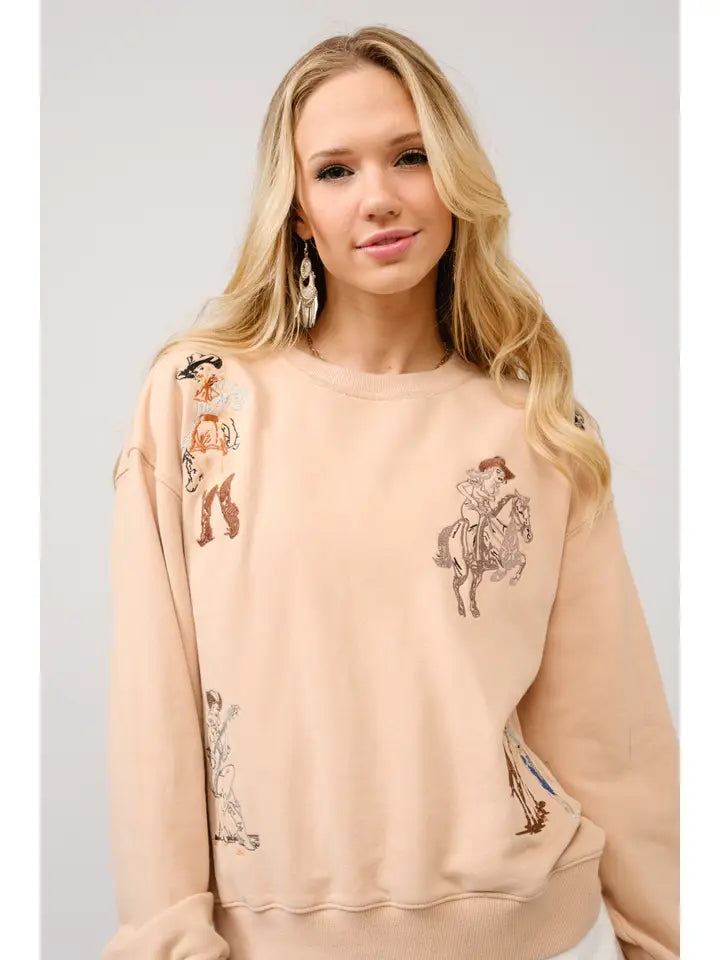 Western Motif Embroidered Sweatshirt