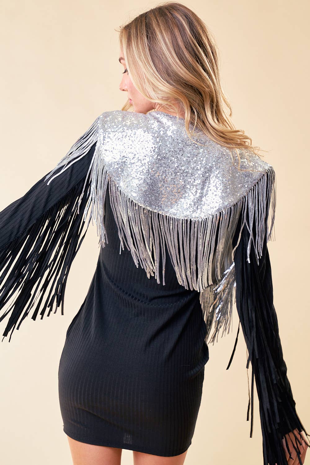 Silver Festival Sequin Fringe Shrug